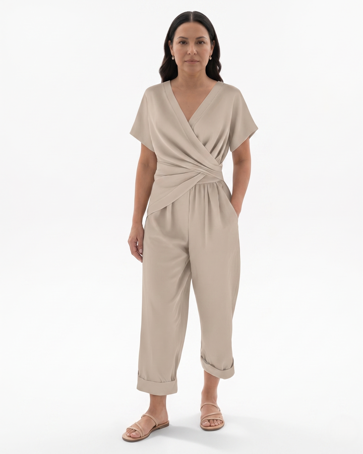 Elise Mode Dames Wikkel Set Relaxed Fit in Abrikoos