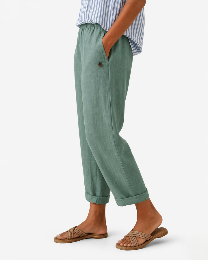 EliseMode Dames Tapered Broek Elastische Taille in Lichtgroen