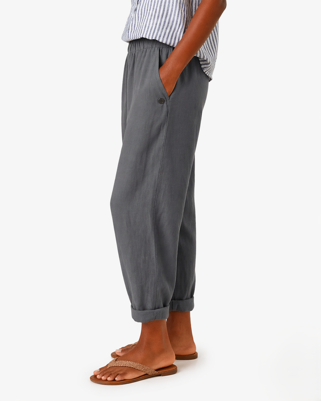 EliseMode Dames Tapered Broek Elastische Taille in Grijs