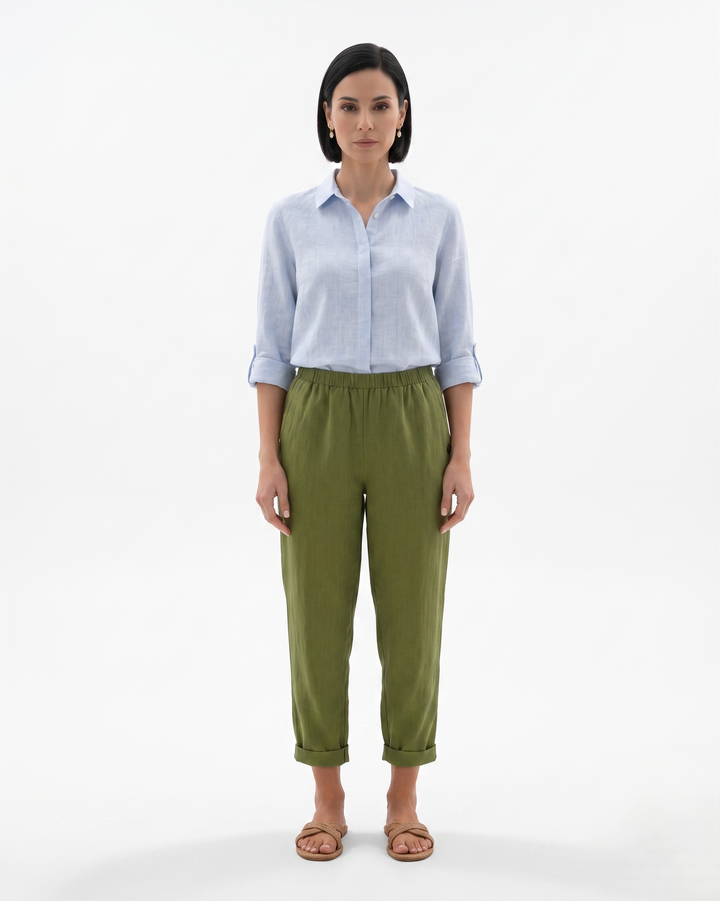 EliseMode Dames Tapered Broek Elastische Taille