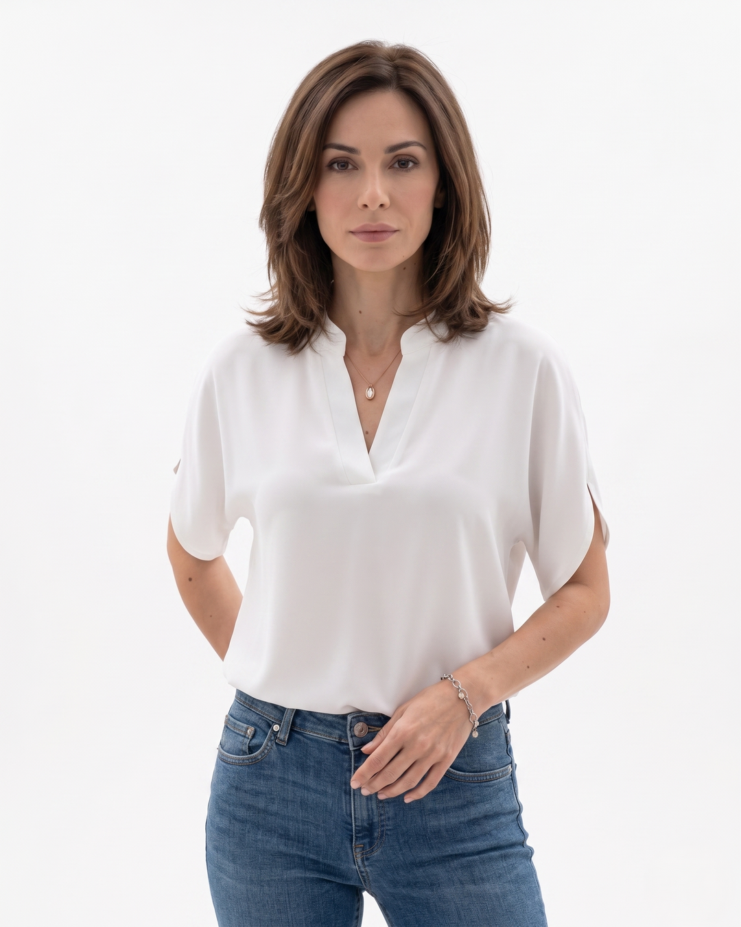 Elise Mode Dames Crêpe Blouse Vloeiend in Wit