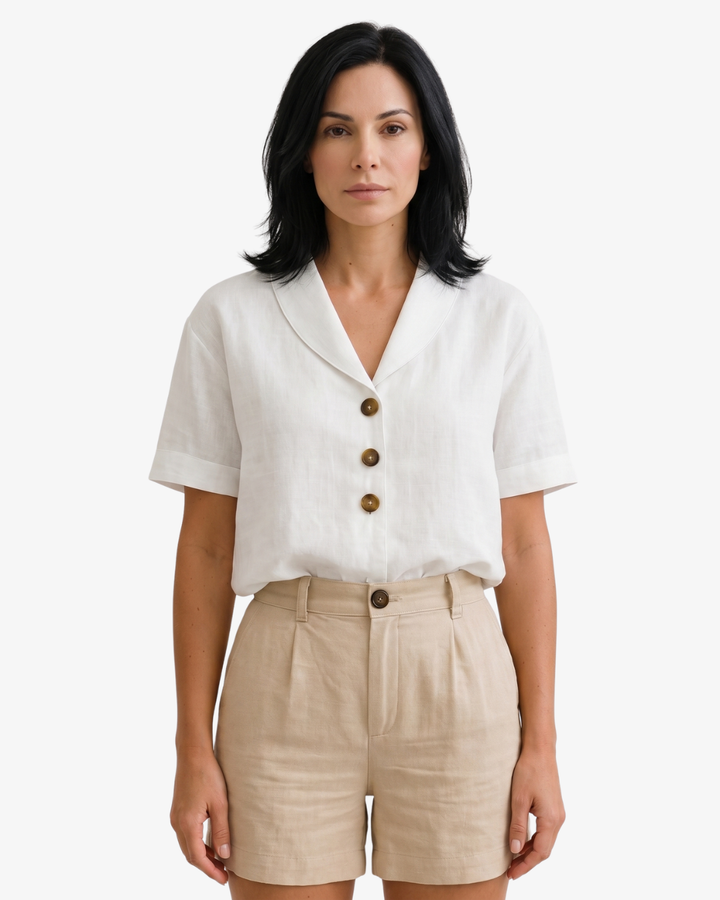 Elise Mode Dames Linnen Blouse Relaxed Fit in Wit