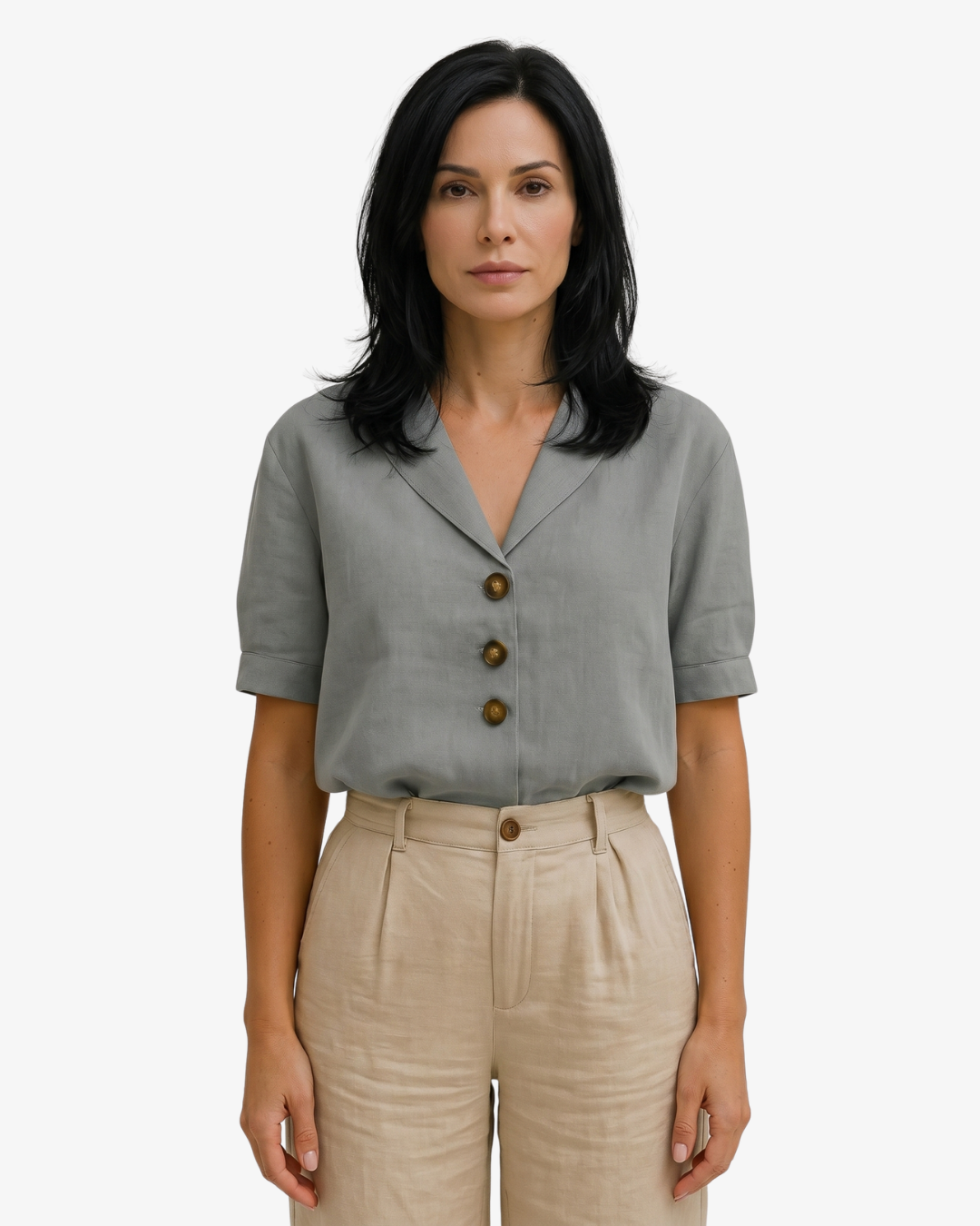 Elise Mode Dames Linnen Blouse Relaxed Fit in Grijs