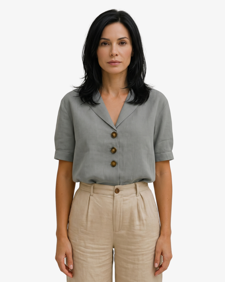 Elise Mode Dames Linnen Blouse Relaxed Fit in Grijs