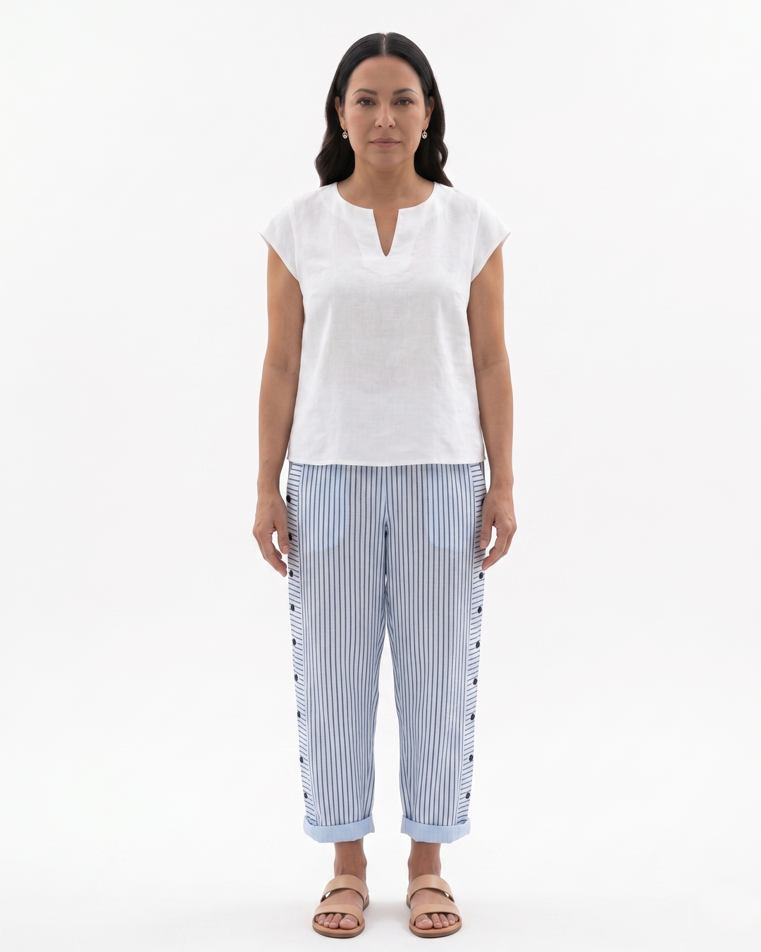 EliseMode Dames Gestreepte Broek Katoen Zakken