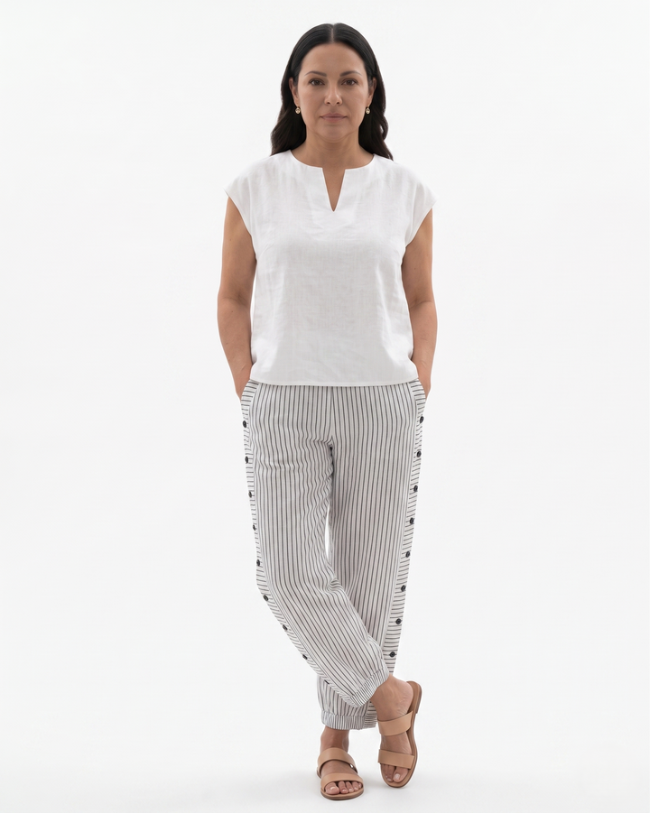 EliseMode Dames Gestreepte Broek Katoen Zakken