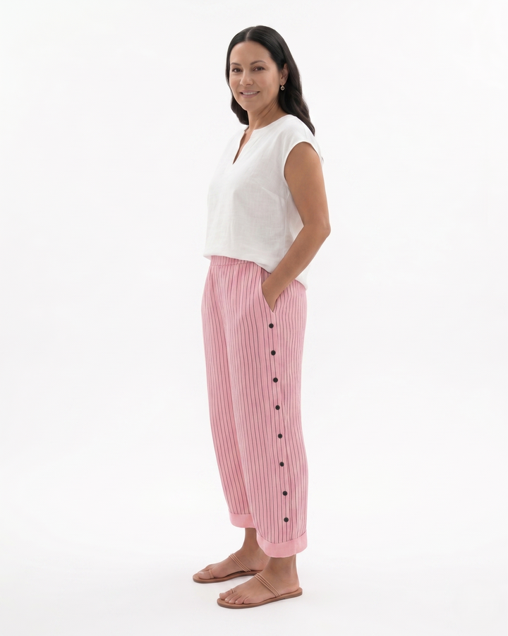 EliseMode Dames Gestreepte Broek Katoen Zakken