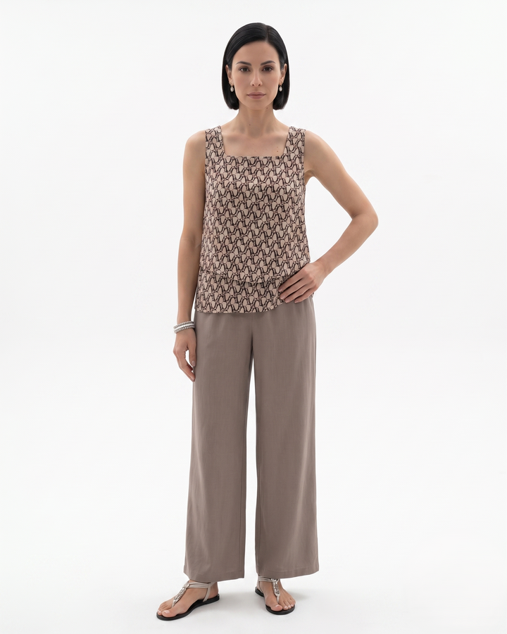 Elise Mode Dames Mouwloze Set Relaxed Fit in Bruin