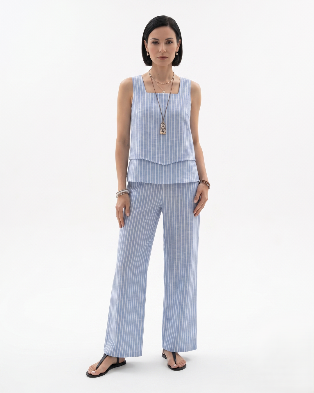 Elise Mode Dames Mouwloze Set Relaxed Fit in Gestreept