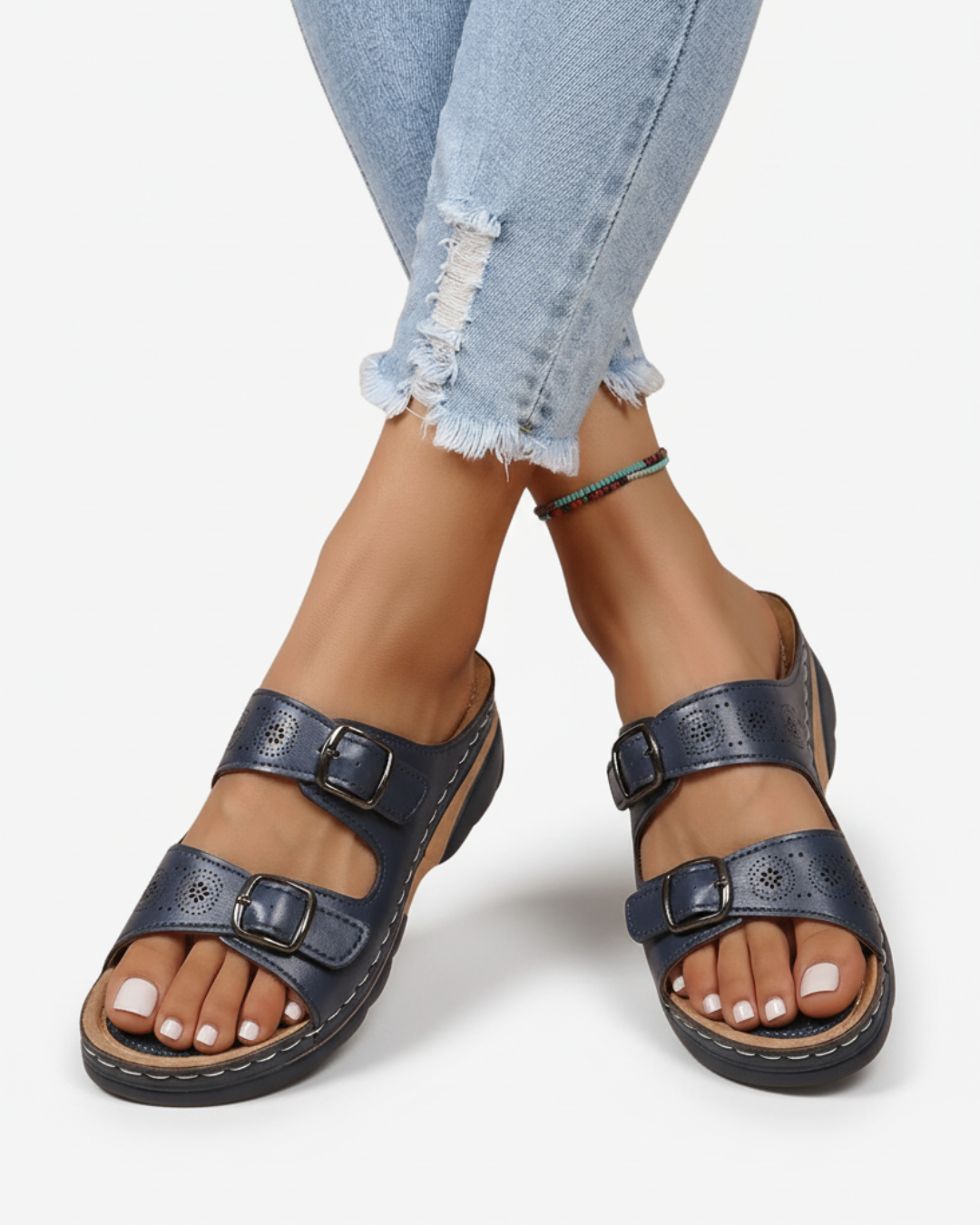 EliseMode Dames Lage Sleehak Slippers Dubbele Gesp