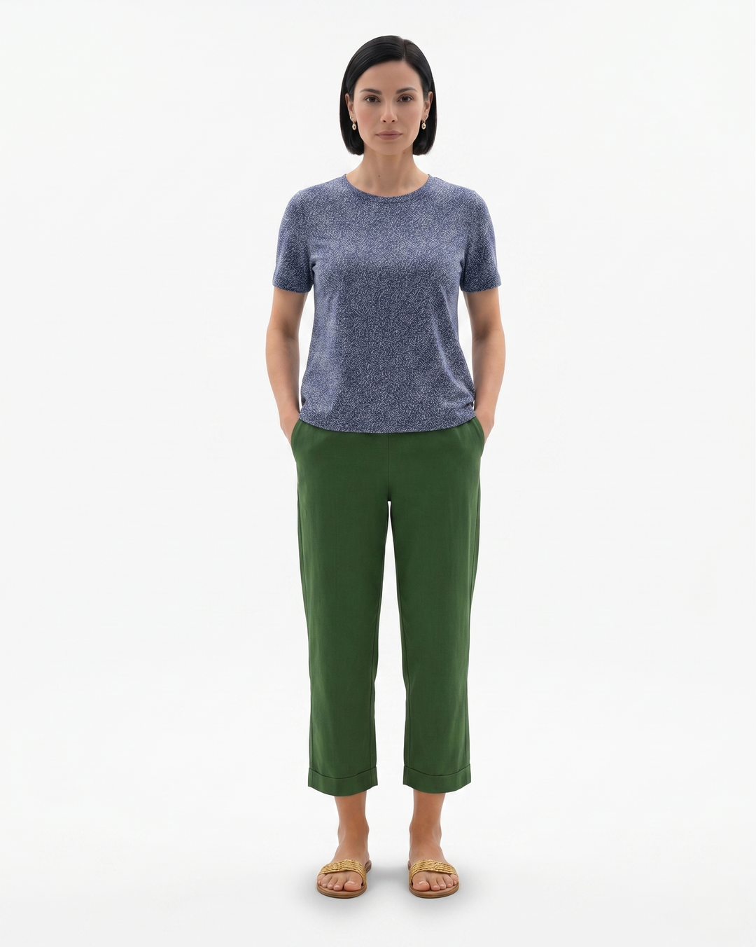 EliseMode Dames Linnen Broek Getailleerd Cropped