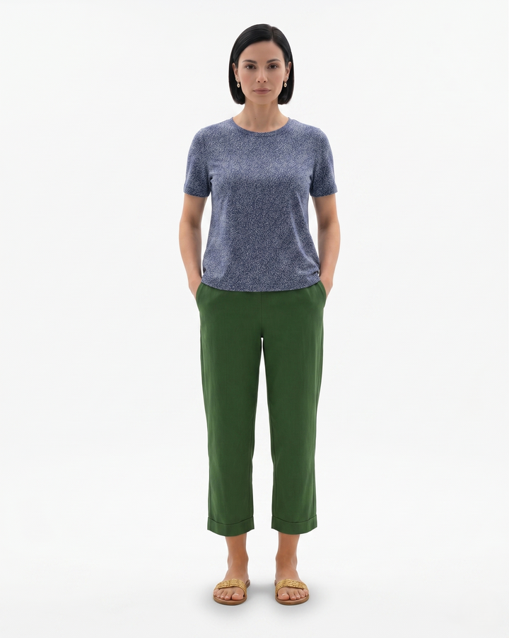 EliseMode Dames Linnen Broek Getailleerd Cropped