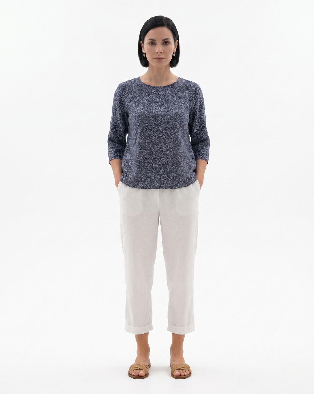 EliseMode Dames Linnen Broek Getailleerd Cropped