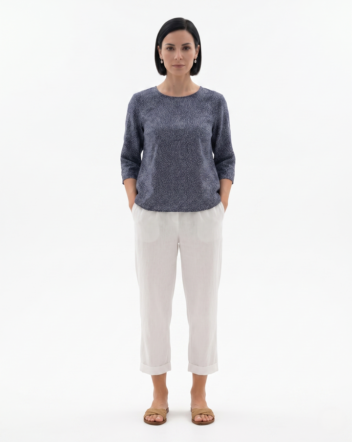 EliseMode Dames Linnen Broek Getailleerd Cropped
