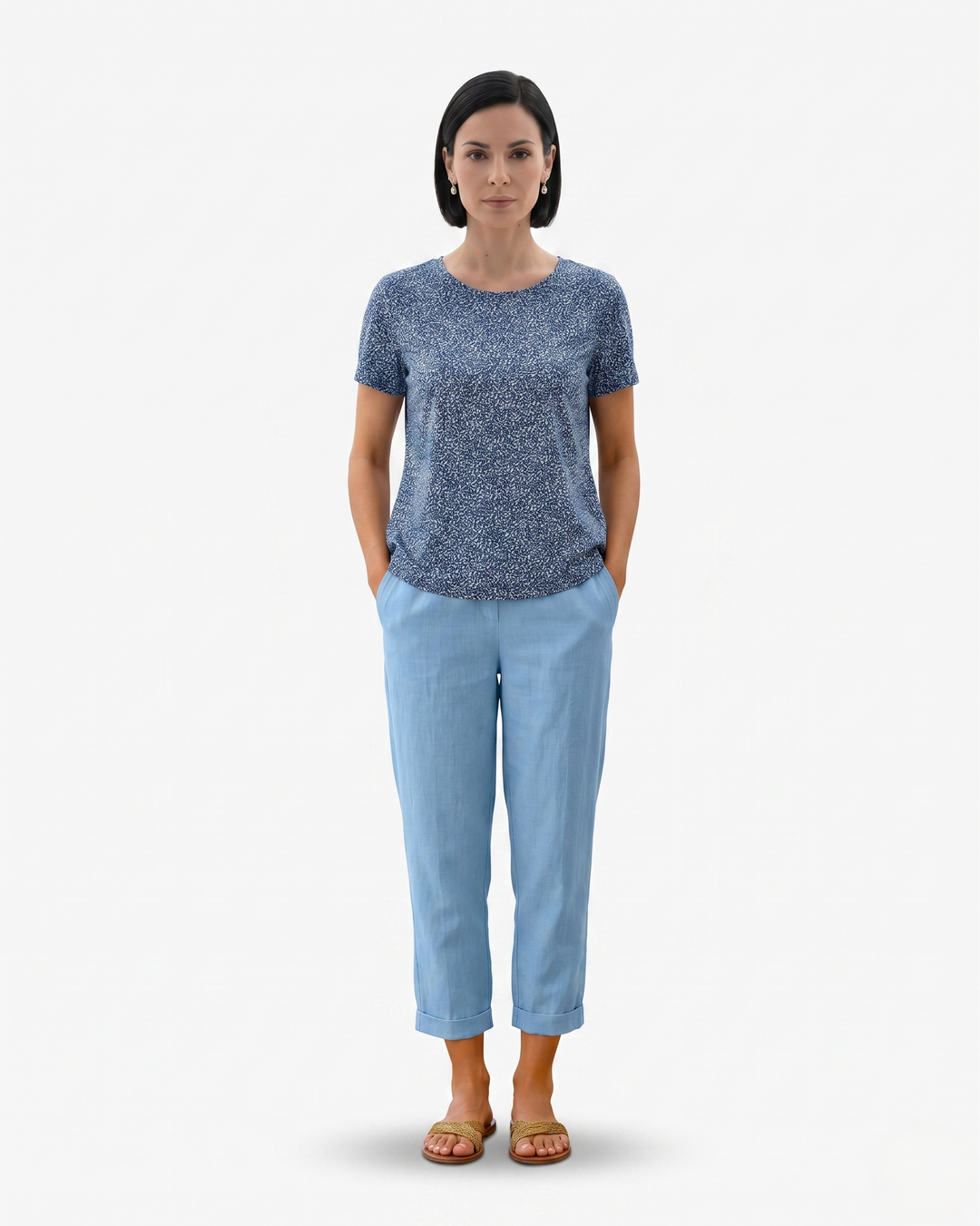 EliseMode Dames Linnen Broek Getailleerd Cropped
