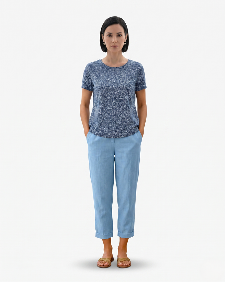 EliseMode Dames Linnen Broek Getailleerd Cropped