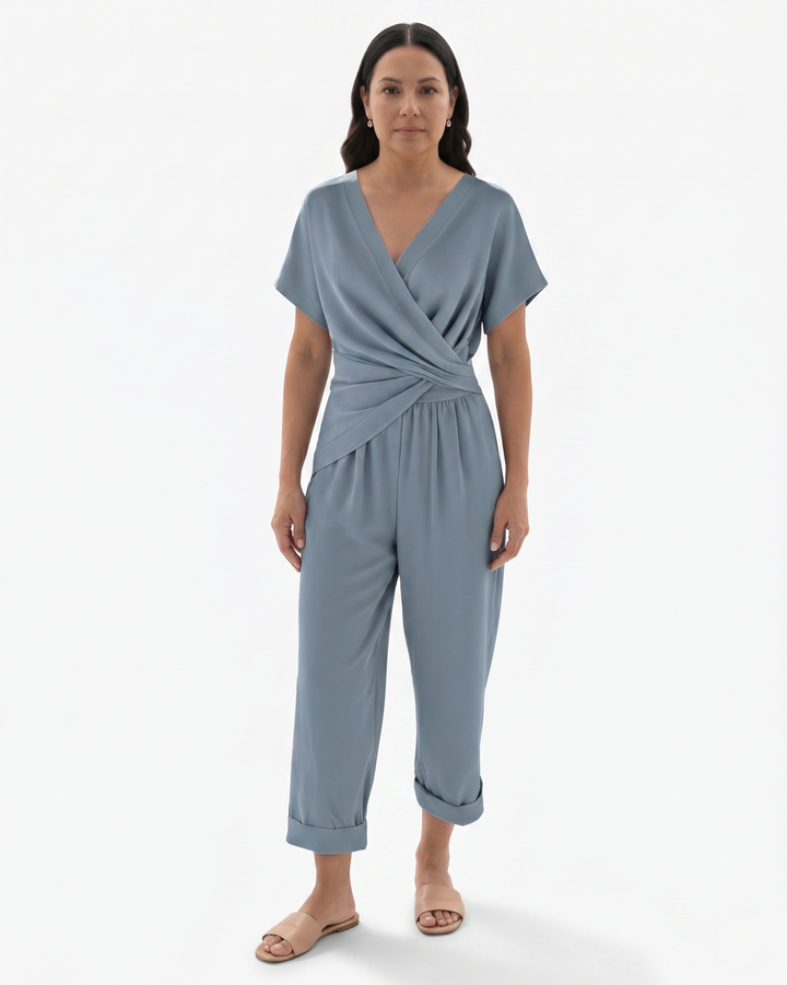 Elise Mode Dames Wikkel Set Relaxed Fit in Blauw
