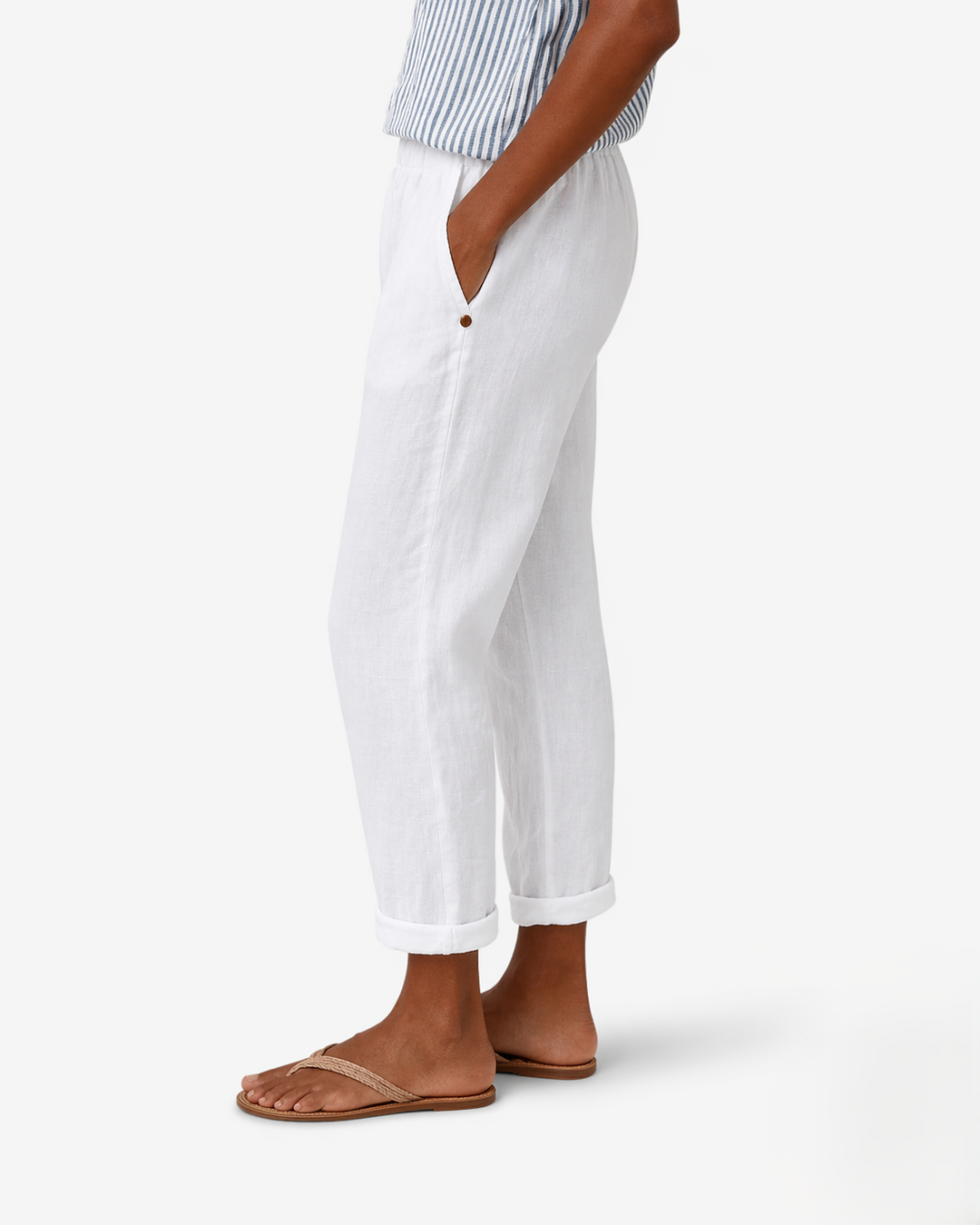 EliseMode Dames Tapered Broek Elastische Taille in Wit