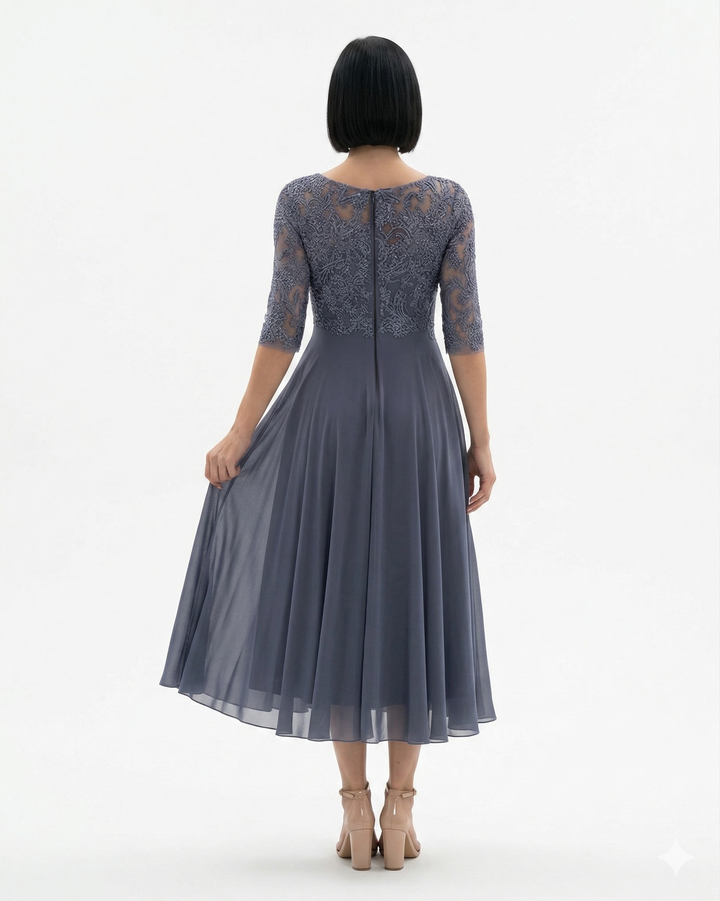 Elise Mode Kant Chiffon Midi Jurk