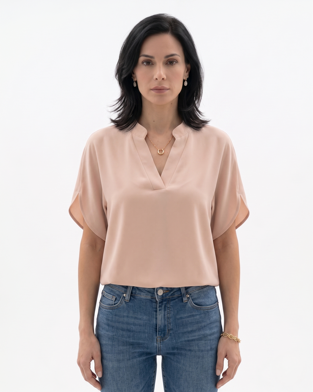 Elise Mode Dames Crêpe Blouse Vloeiend in Roze