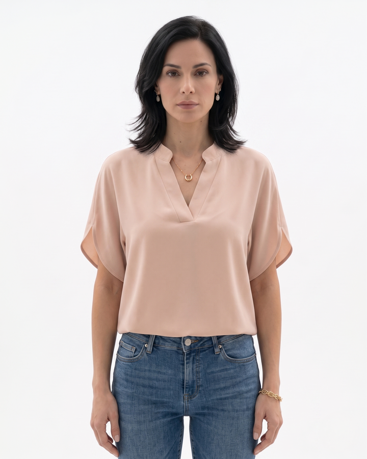 Elise Mode Dames Crêpe Blouse Vloeiend in Roze