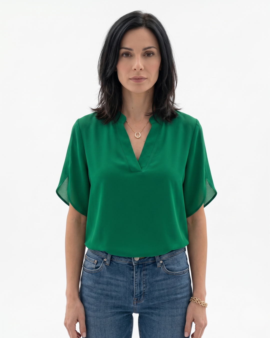Elise Mode Dames Crêpe Blouse Vloeiend in Groen