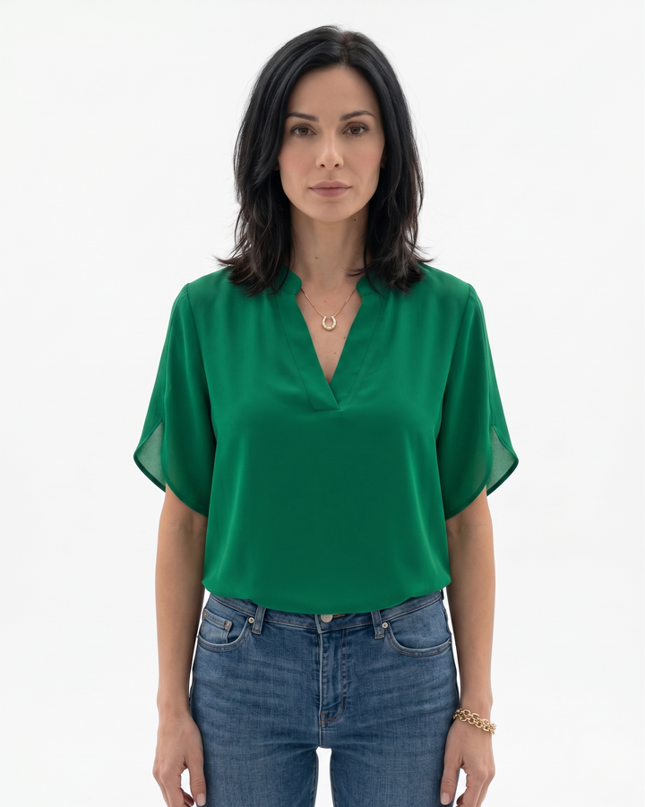 Elise Mode Dames Crêpe Blouse Vloeiend in Groen