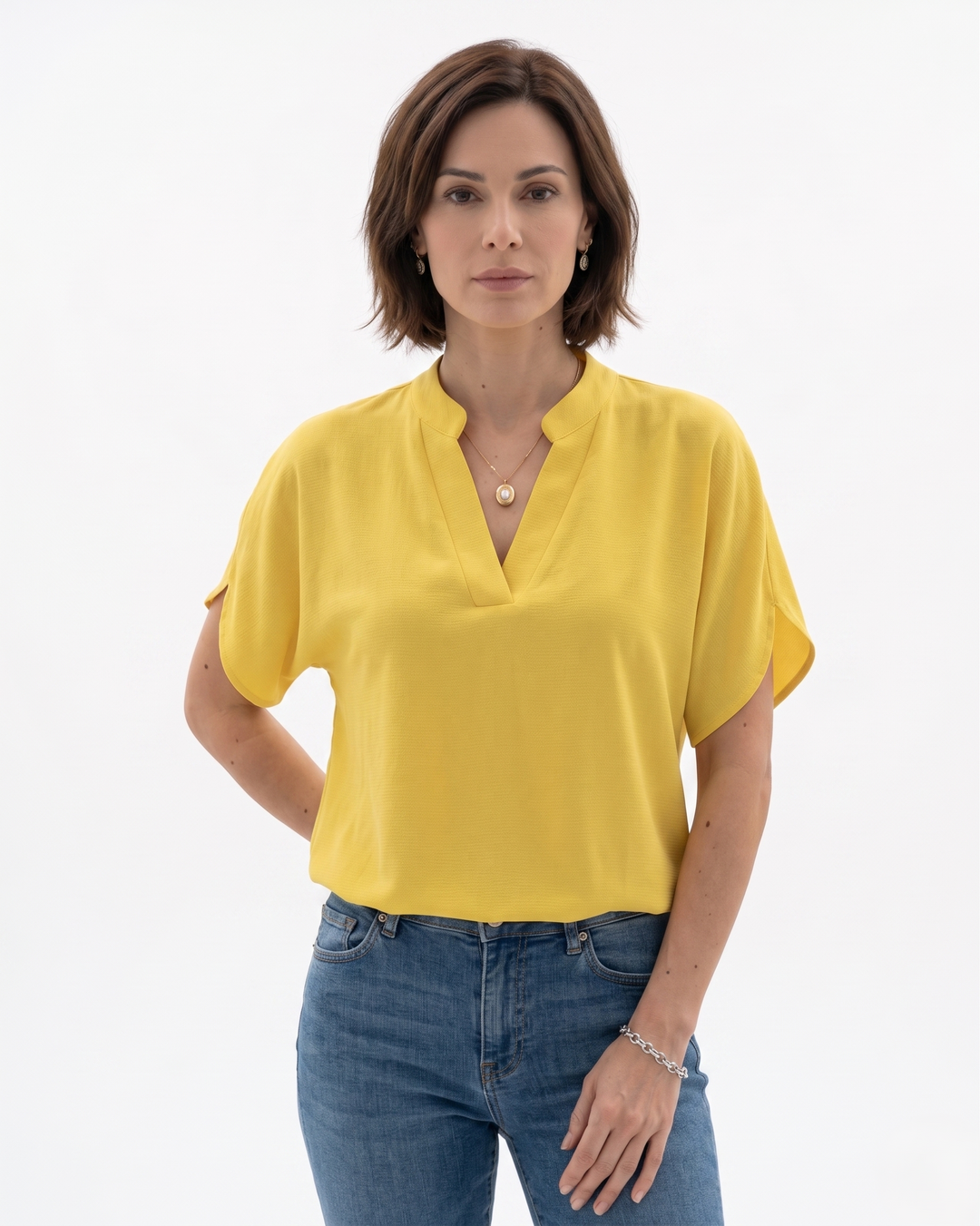 Elise Mode Dames Crêpe Blouse Vloeiend in Geel