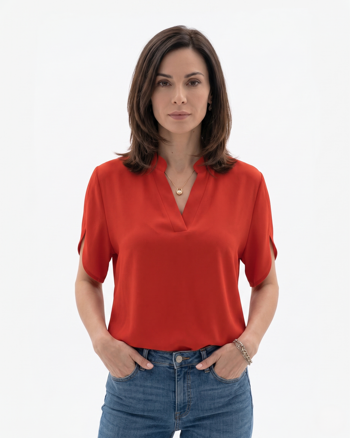 Elise Mode Dames Crêpe Blouse Vloeiend in Rood