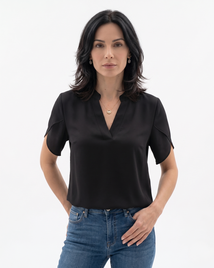Elise Mode Dames Crêpe Blouse Vloeiend in Zwart