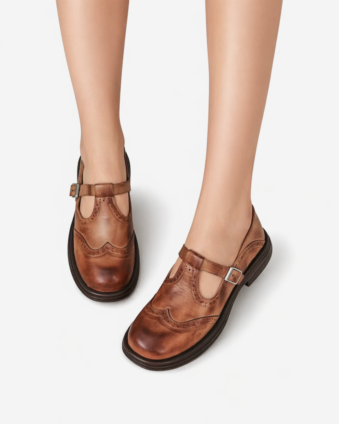 Elise Mode Leren Mary Jane Schoenen in Bruin