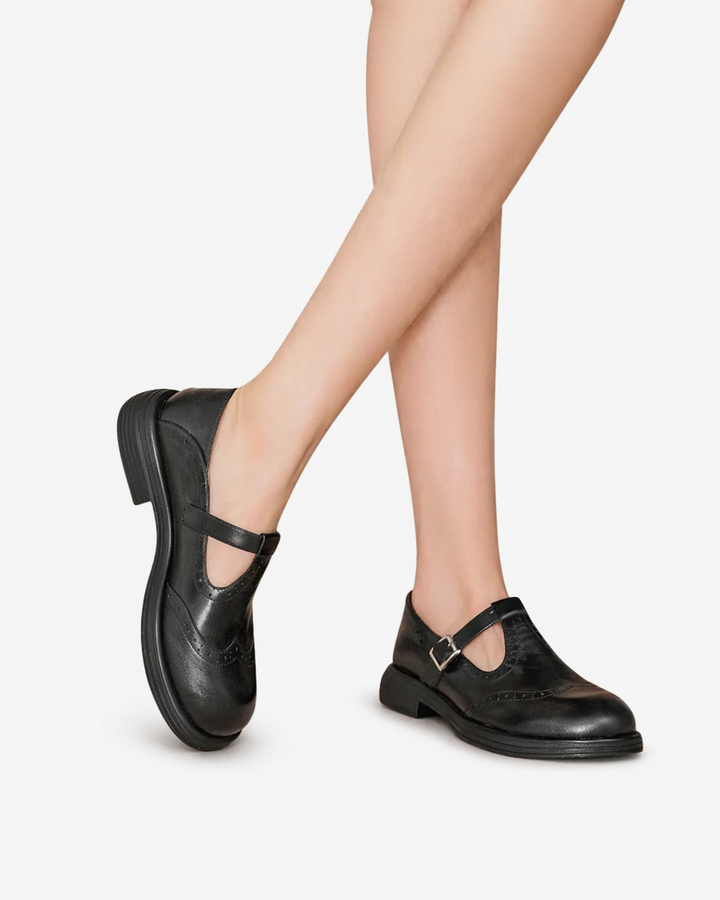 Elise Mode Leren Mary Jane Schoenen in Zwart