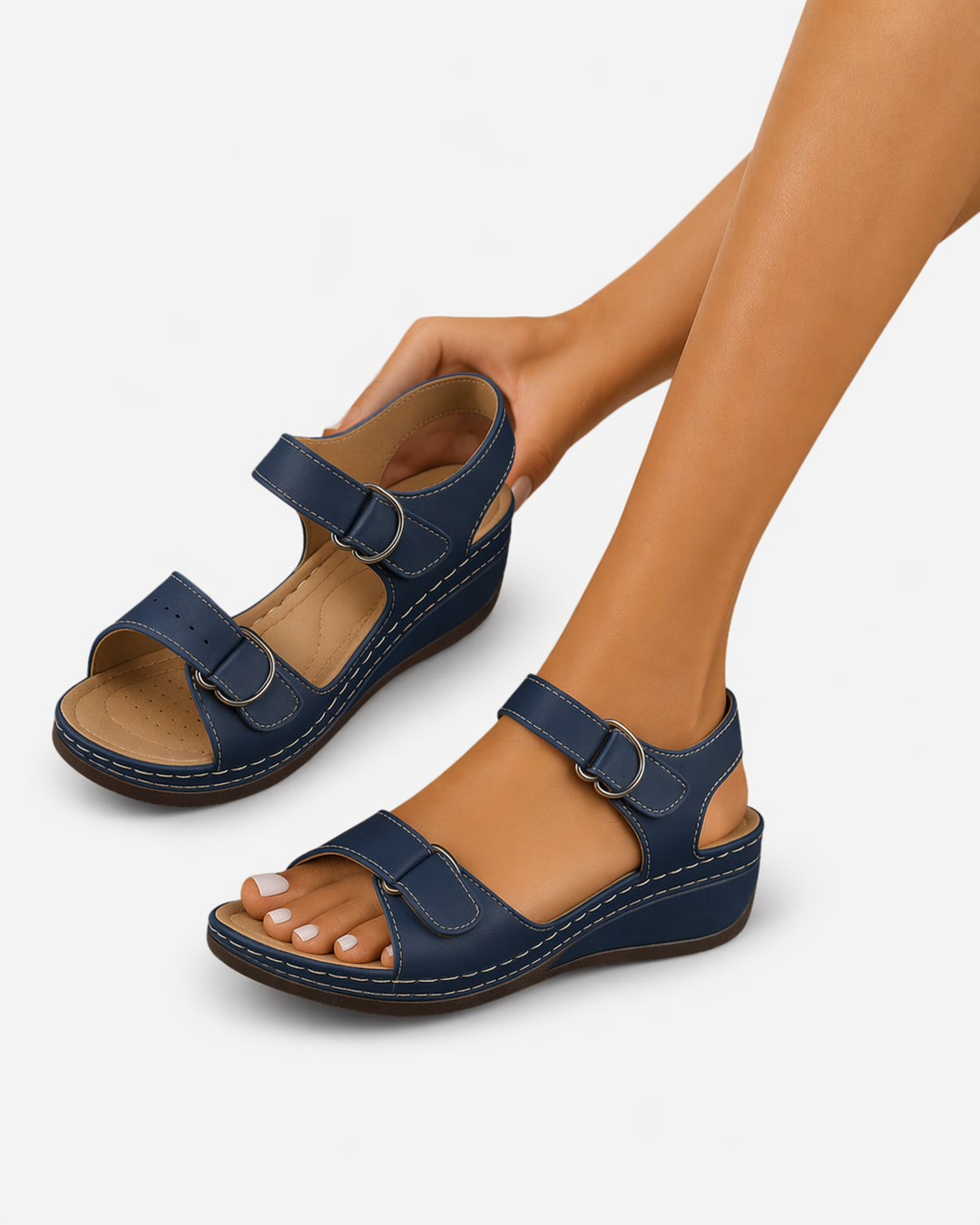 EliseMode Dames Comfortabele Leren Sandalen Sleehak in Blauw