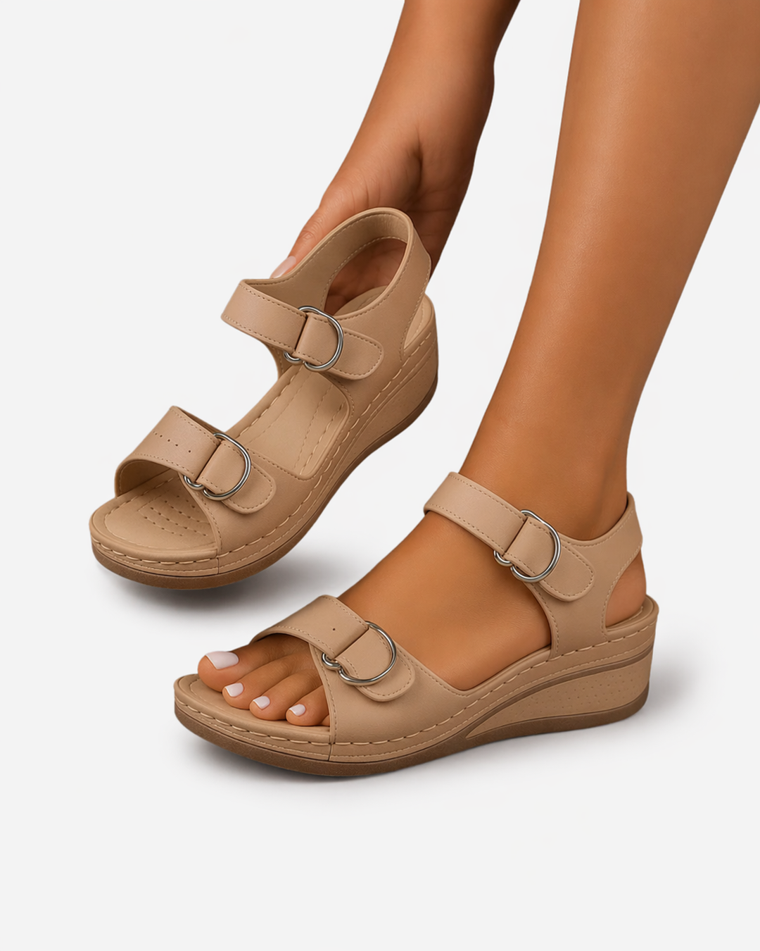 EliseMode Dames Comfortabele Leren Sandalen Sleehak in Khaki