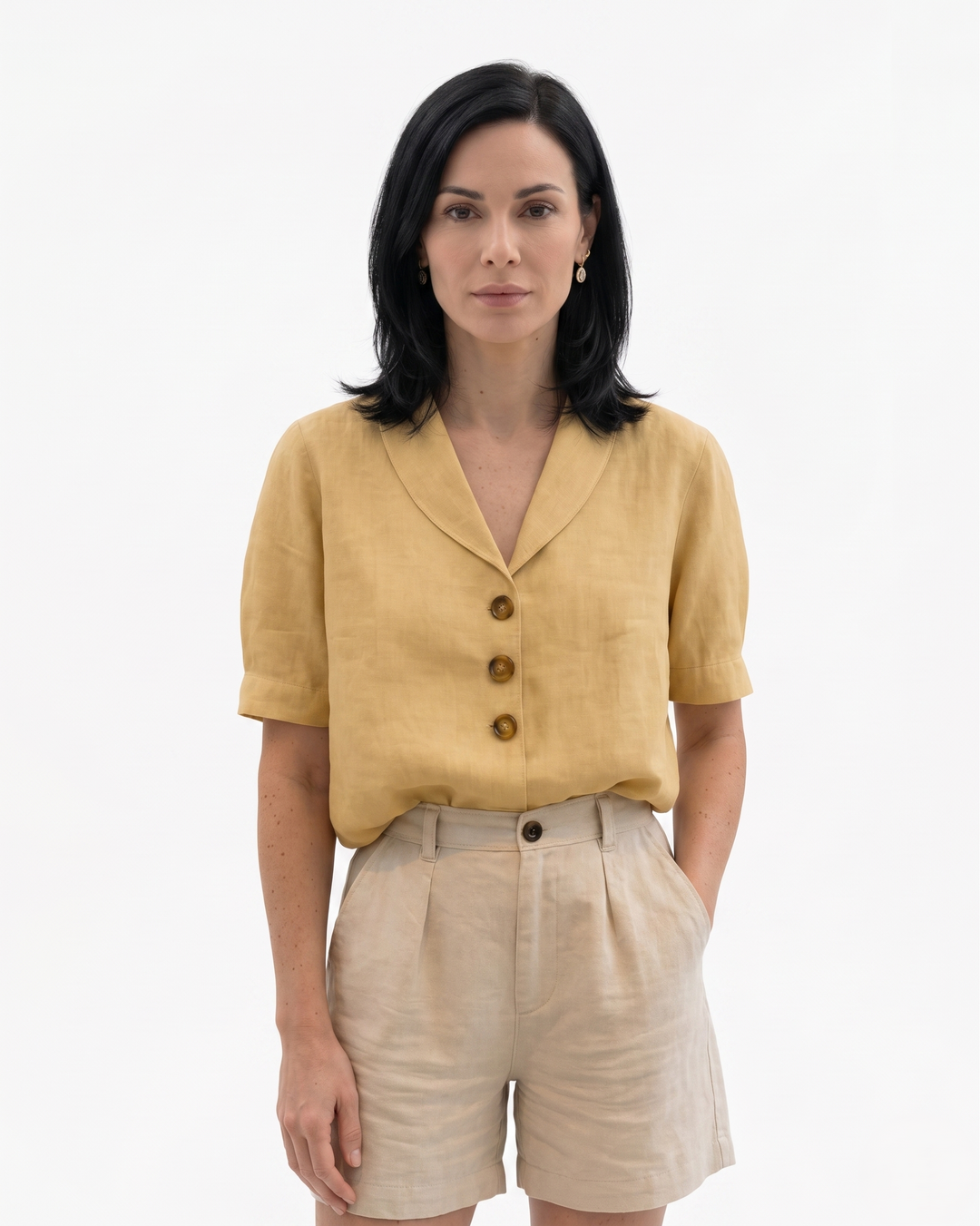 Elise Mode Dames Linnen Blouse Relaxed Fit in Beige