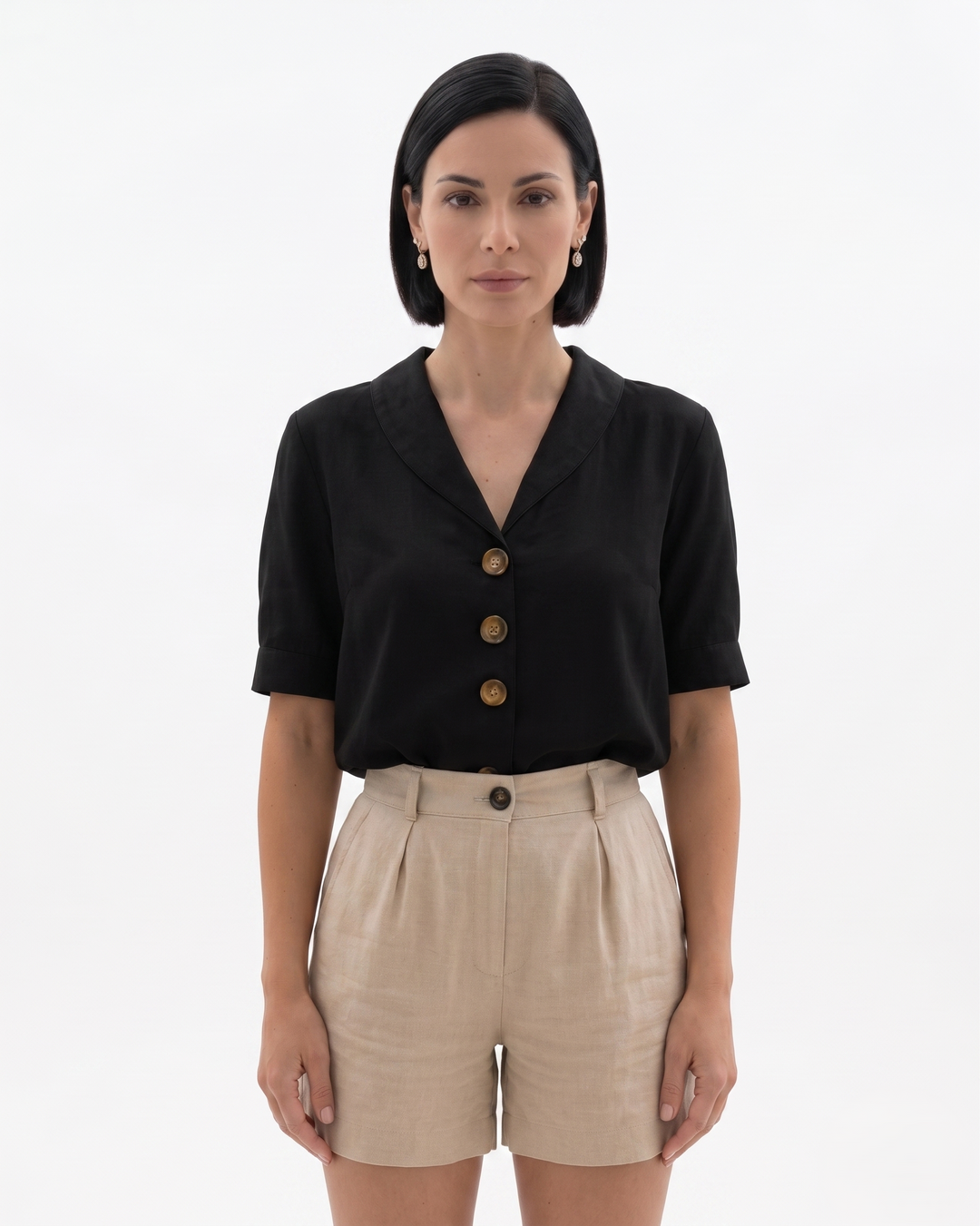 Elise Mode Dames Linnen Blouse Relaxed Fit in Zwart