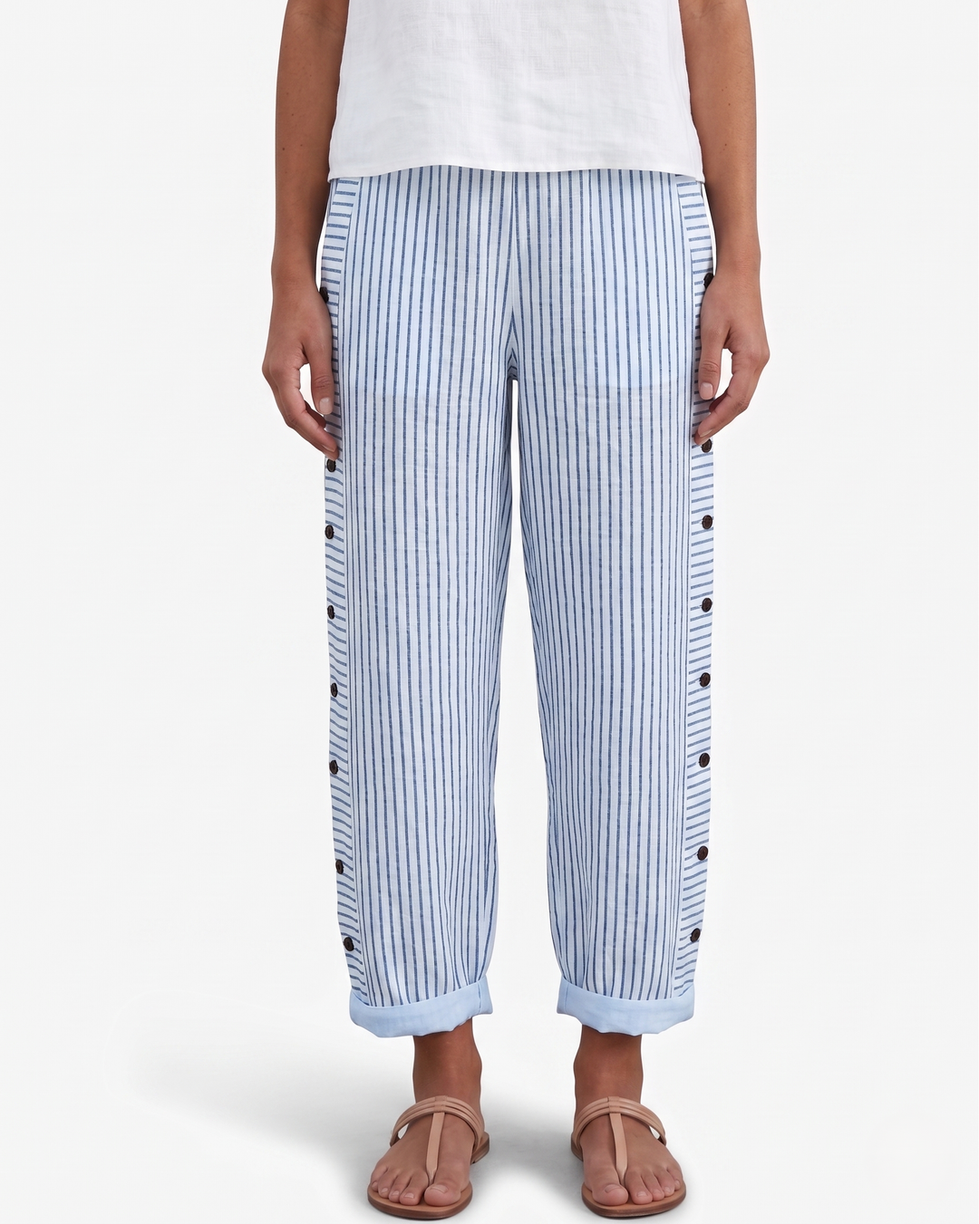 EliseMode Dames Gestreepte Broek Katoen Zakken in Blauw