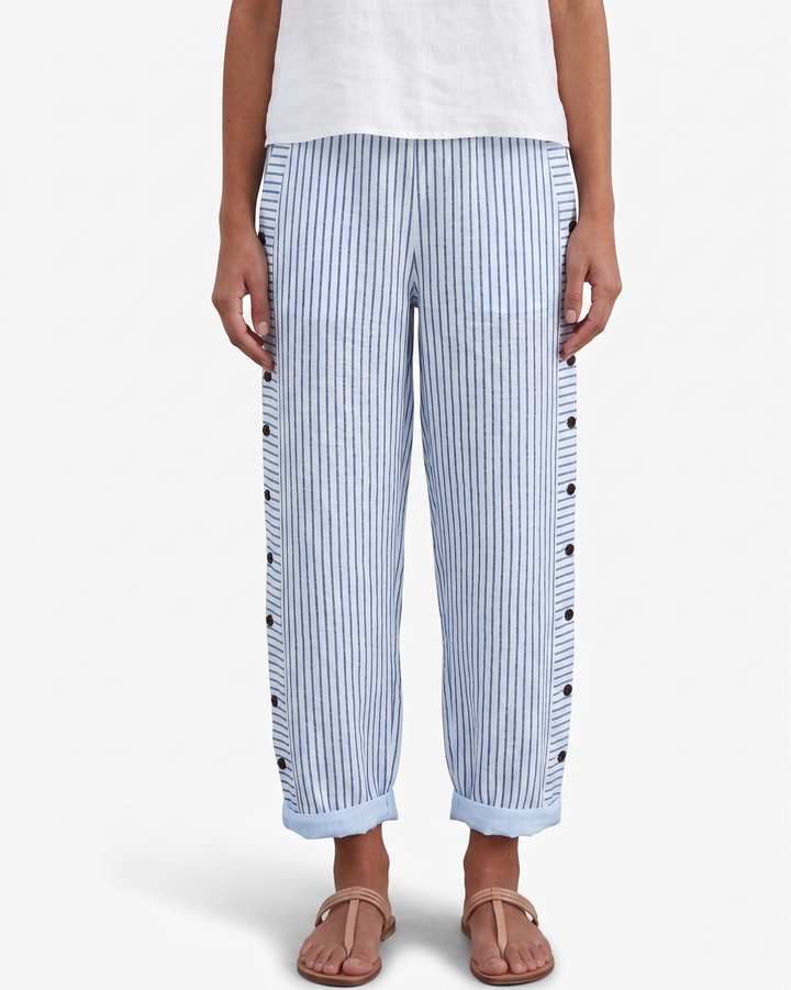 EliseMode Dames Gestreepte Broek Katoen Zakken in Blauw