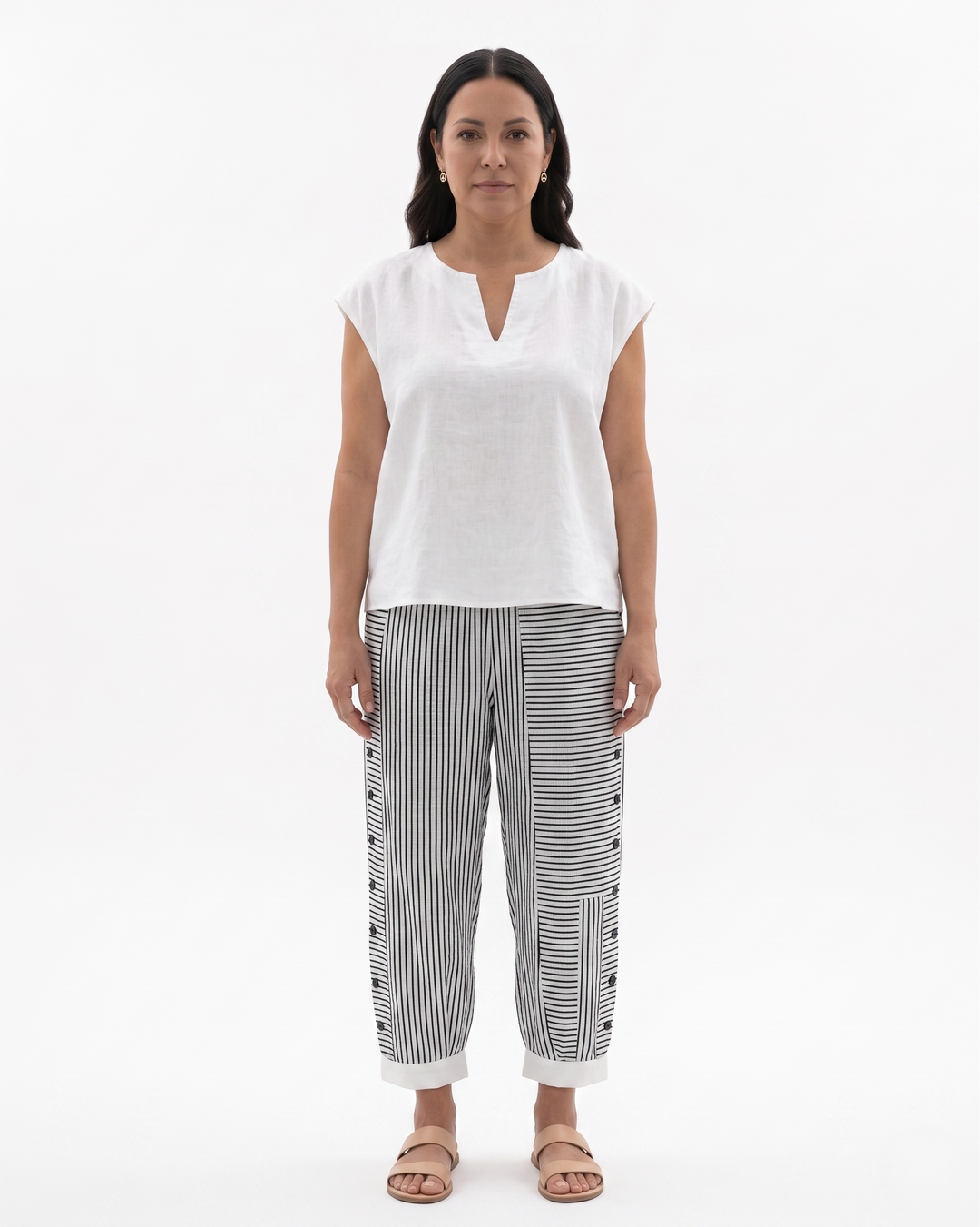 EliseMode Dames Gestreepte Broek Katoen Zakken