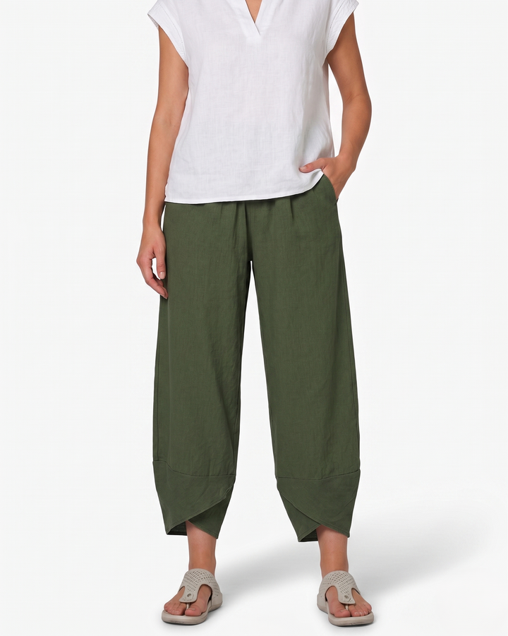 EliseMode Dames Wijde Broek Relaxed Hoge Taille in Groen