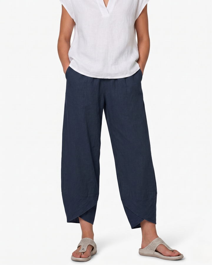 EliseMode Dames Wijde Broek Relaxed Hoge Taille in Marineblauw