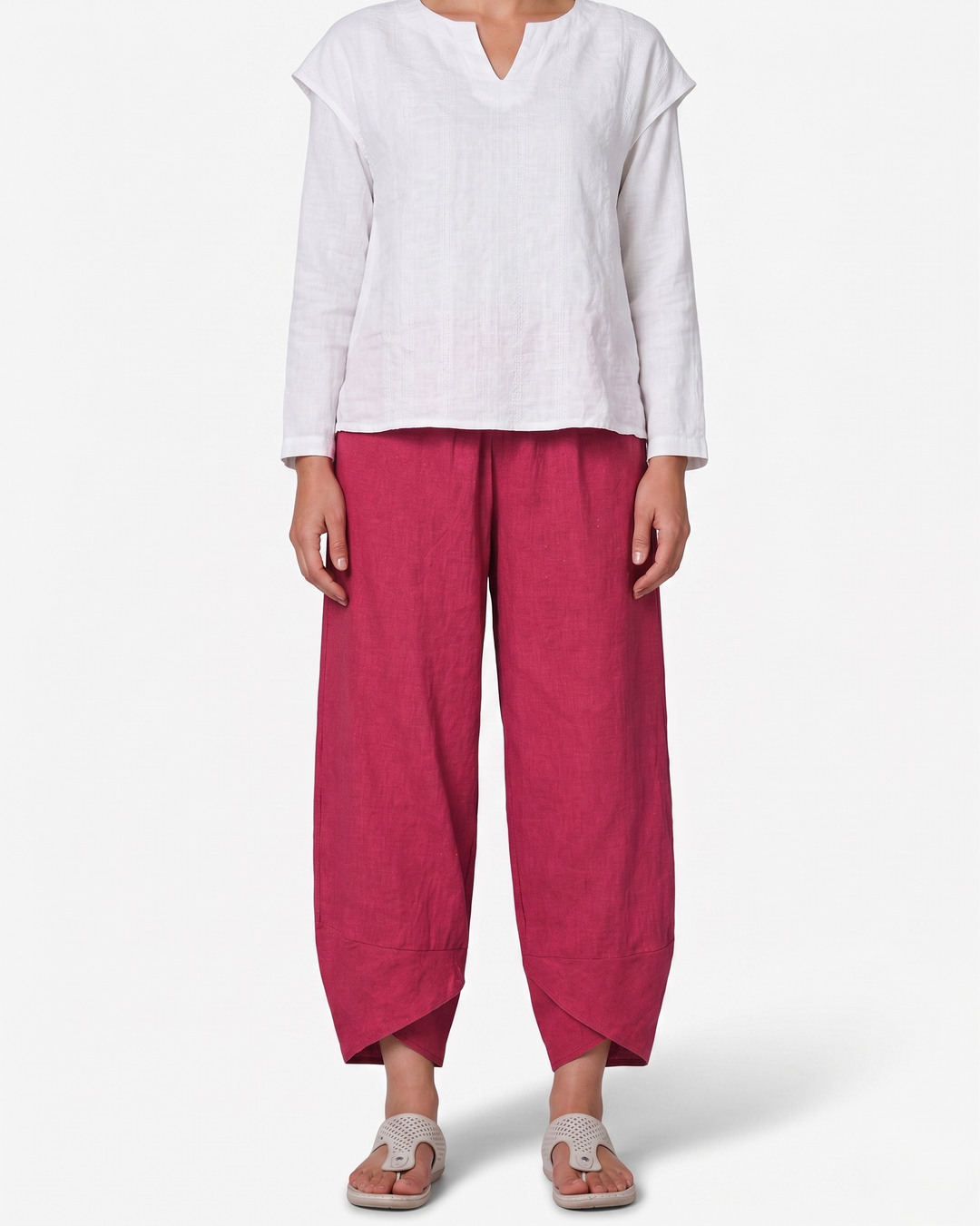 EliseMode Dames Wijde Broek Relaxed Hoge Taille in Rood