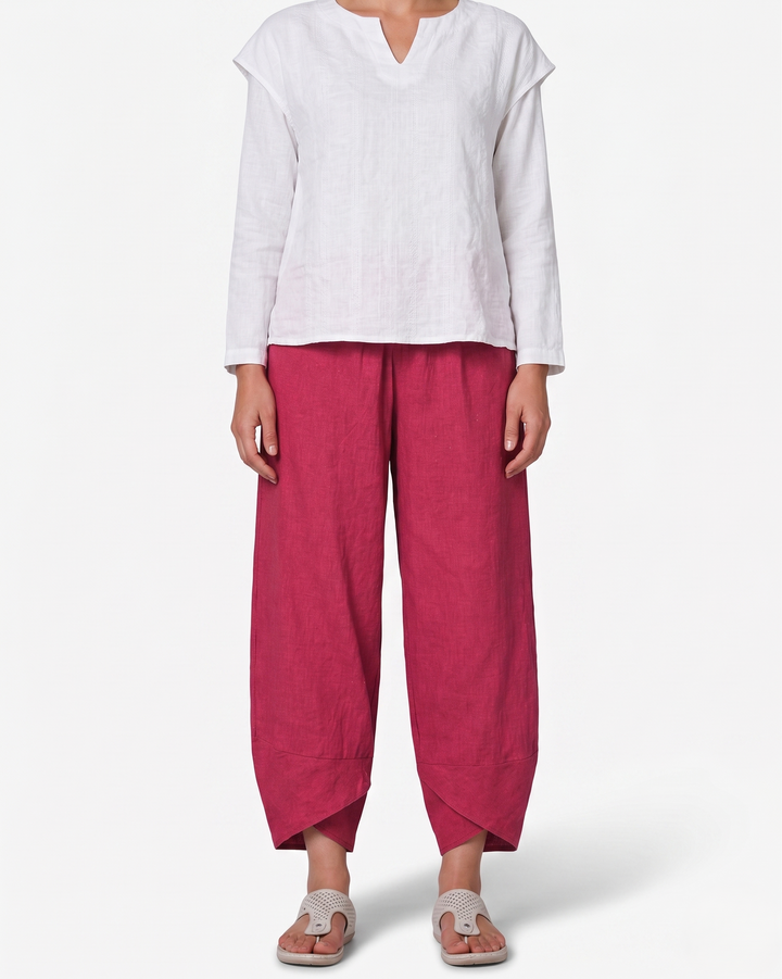 EliseMode Dames Wijde Broek Relaxed Hoge Taille in Rood