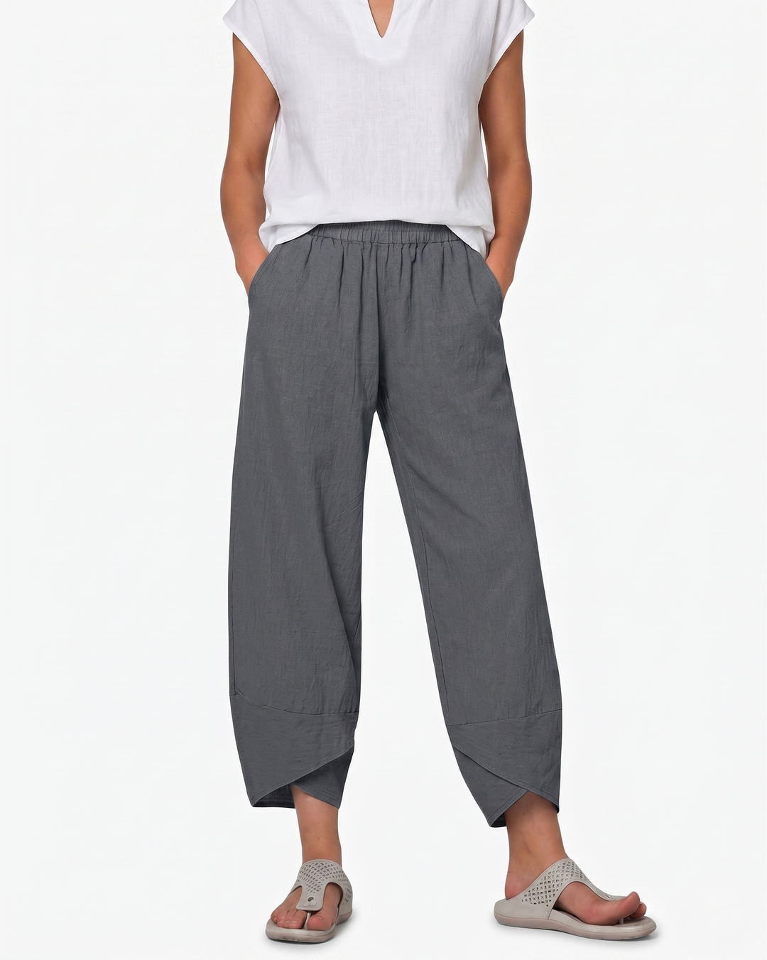 EliseMode Dames Wijde Broek Relaxed Hoge Taille in Grijs