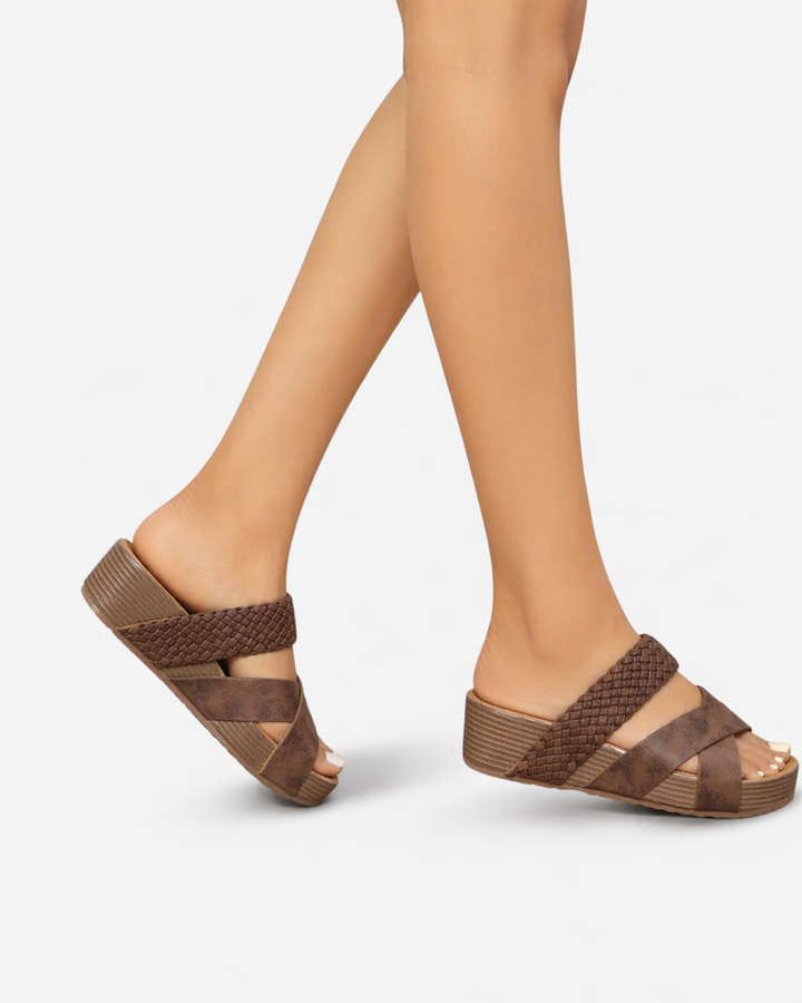 EliseMode Dames Platform Sandalen Gevlochten Bandjes