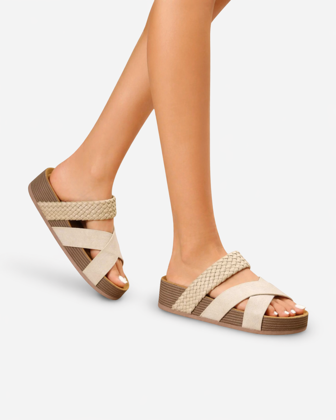 EliseMode Dames Platform Sandalen Gevlochten Bandjes