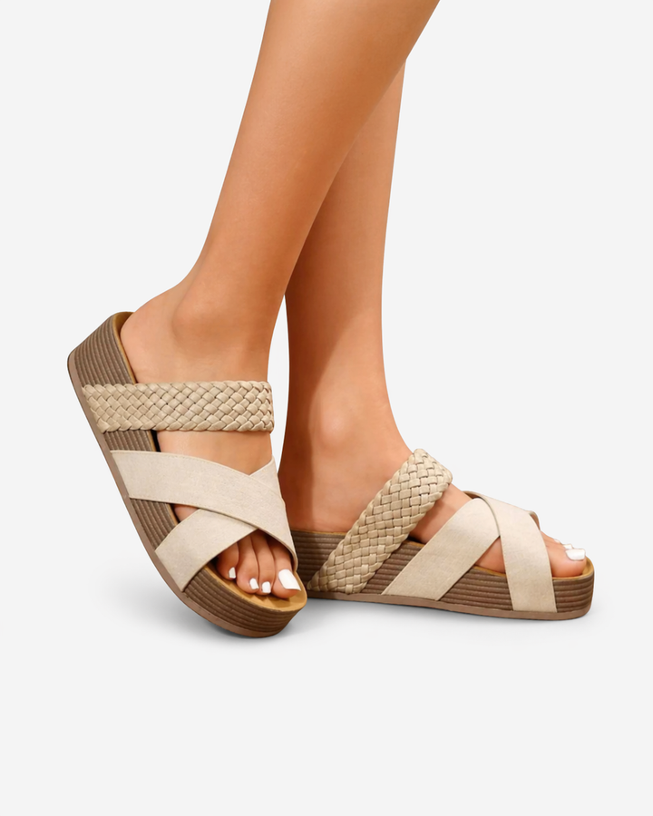 EliseMode Dames Platform Sandalen Gevlochten Bandjes in Wit