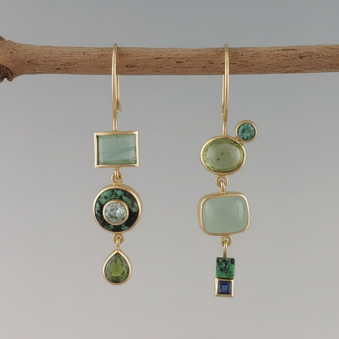 Elise Mode Dames Asymmetrische Oorhangers met Groene Stenen