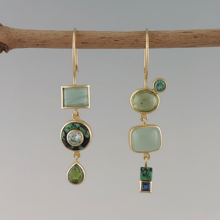 Elise Mode Dames Asymmetrische Oorhangers met Groene Stenen