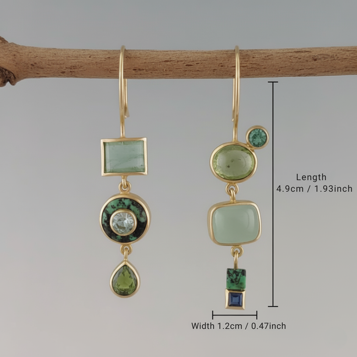 Elise Mode Dames Asymmetrische Oorhangers met Groene Stenen